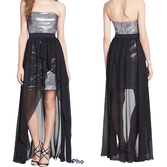 Aidan Mattox Silver And Black High Low Chiffon Overlay Sequin Sleeveless Dress - Picture 1 of 14